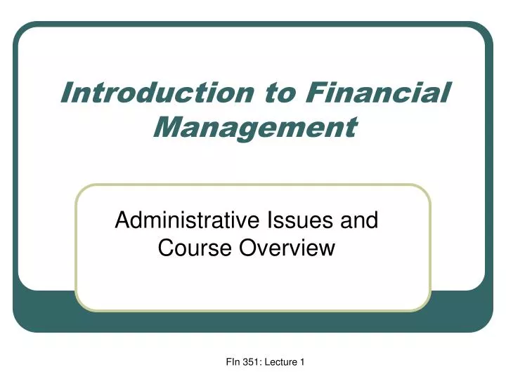 introduction to financial management