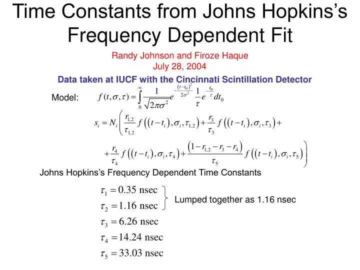 time constants from johns hopkins s frequency dependent fit