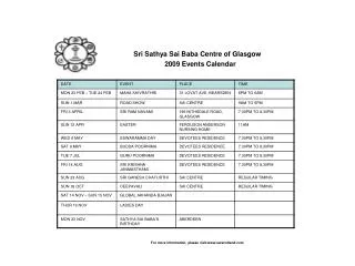 Sri Sathya Sai Baba Centre of Glasgow 2009 Events Calendar