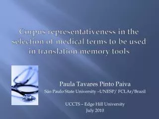 Corpus representativeness in the selection of medical terms to be used in translation memory tools