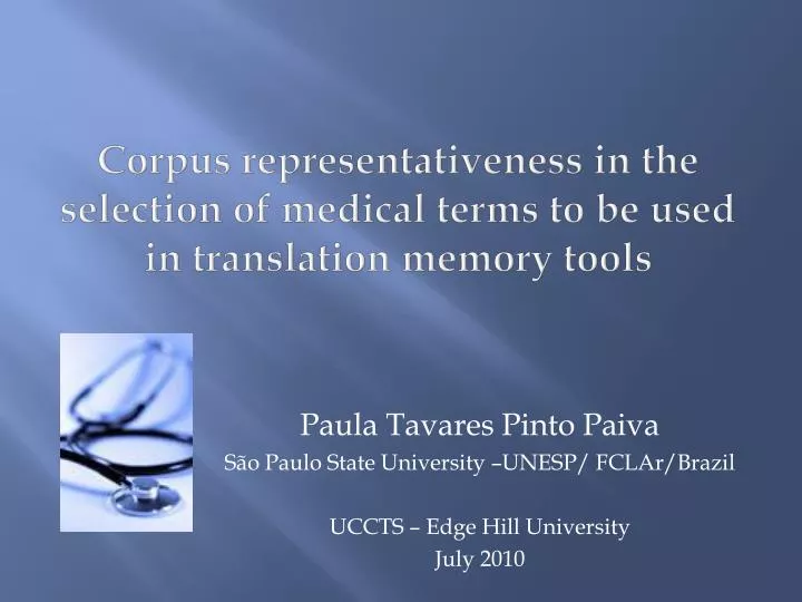 corpus representativeness in the selection of medical terms to be used in translation memory tools