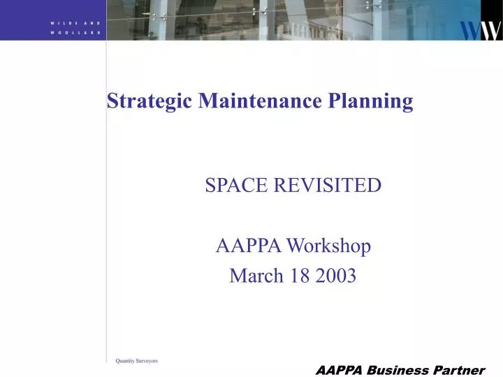 strategic maintenance planning