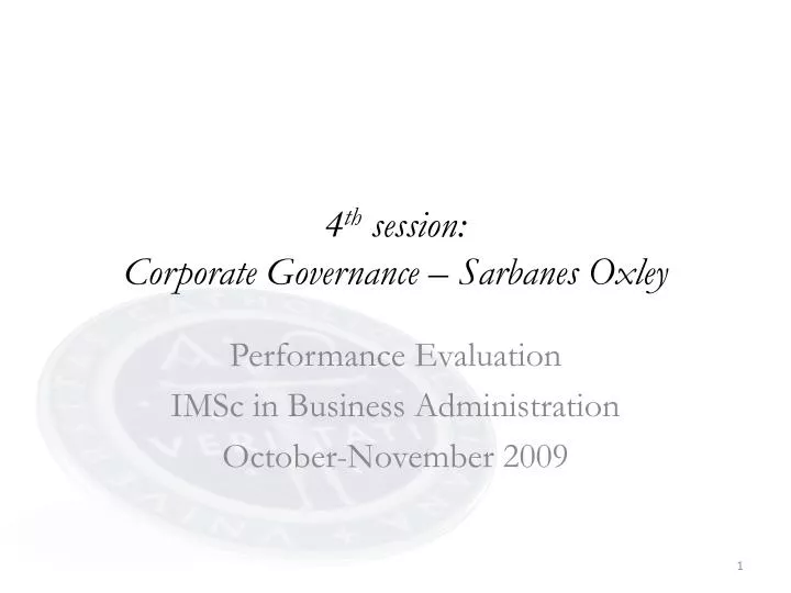 4 th session corporate governance sarbanes oxley