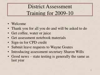 District Assessment Training for 2009-10