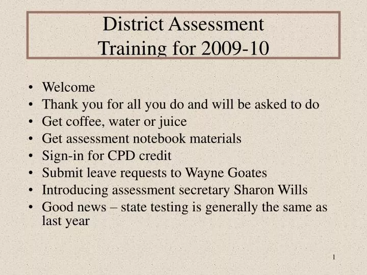 district assessment training for 2009 10