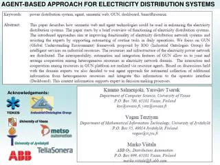 AGENT-BASED APPROACH FOR ELECTRICITY DISTRIBUTION SYSTEMS