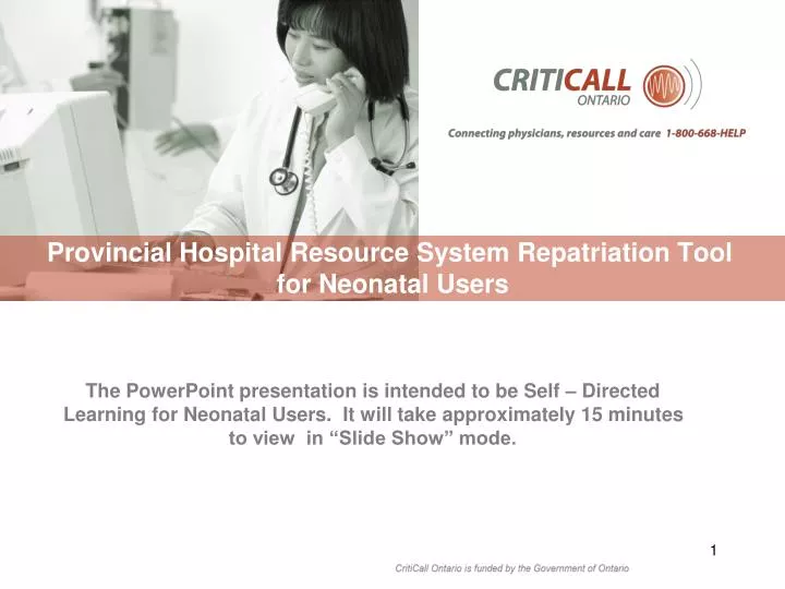 provincial hospital resource system repatriation tool for neonatal users