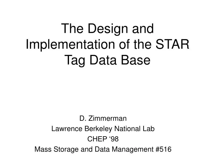 the design and implementation of the star tag data base