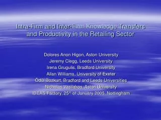 Intra-Firm and Inter-Firm Knowledge Transfers and Productivity in the Retailing Sector