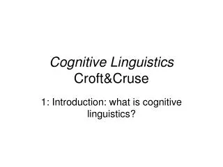 Cognitive Linguistics Croft&amp;Cruse