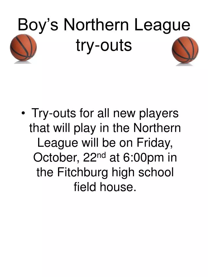 boy s northern league try outs