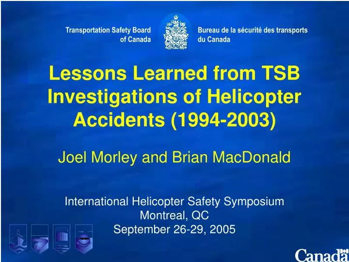lessons learned from tsb investigations of helicopter accidents 1994 2003
