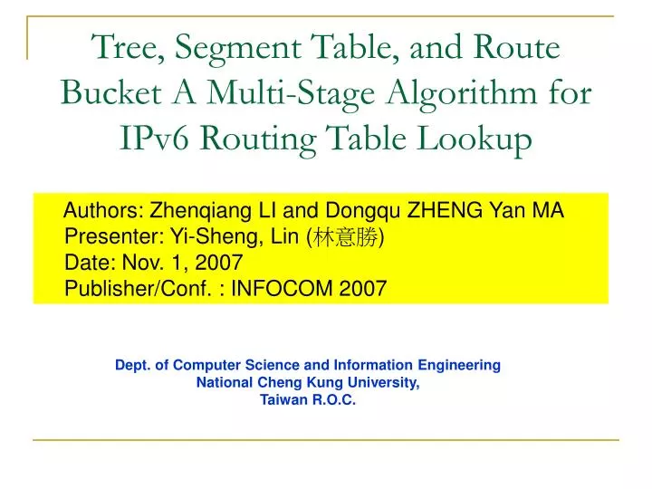 tree segment table and route bucket a multi stage algorithm for ipv6 routing table lookup