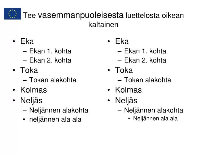 tee vasemmanpuoleisesta luettelosta oikean kaltainen