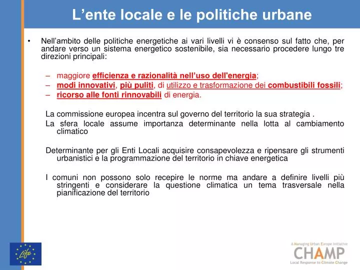 l ente locale e le politiche urbane