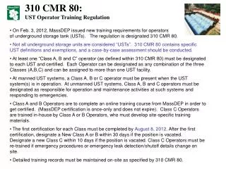 310 CMR 80: UST Operator Training Regulation