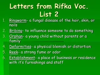 Letters from Rifka Voc. List 2