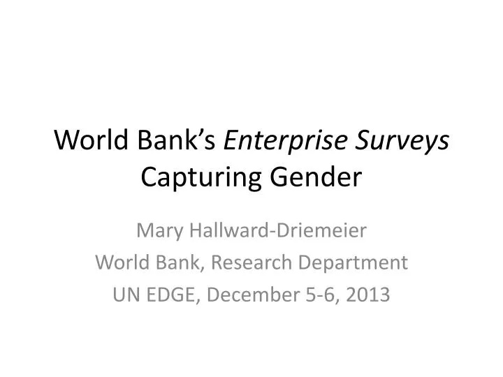 world bank s enterprise surveys capturing gender