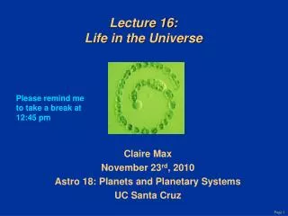 Lecture 16: Life in the Universe