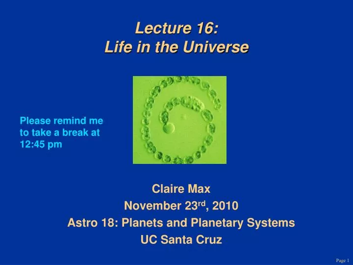 lecture 16 life in the universe