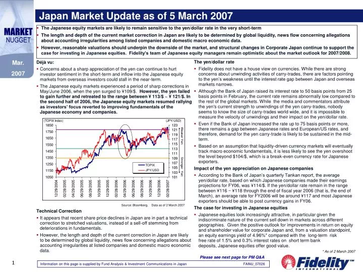 japan market update as of 5 march 2007