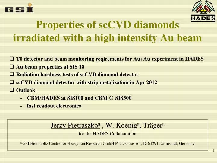 properties of sccvd diamonds irradiated with a high intensity au beam