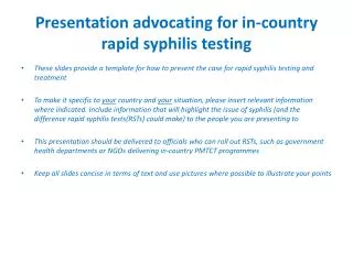 Presentation advocating for in-country rapid syphilis testing