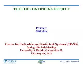 TITLE OF CONTINUING PROJECT