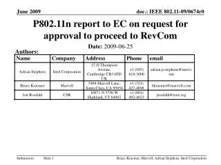 P802.11n report to EC on request for approval to proceed to RevCom
