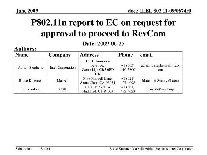 p802 11n report to ec on request for approval to proceed to revcom