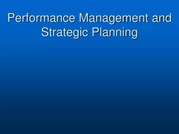 performance management and strategic planning