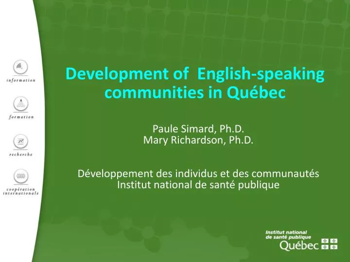 development of english speaking communities in qu bec