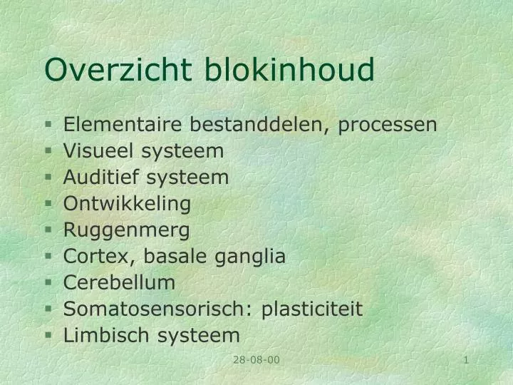 overzicht blokinhoud