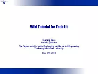 Wiki Tutorial for Tech Lit