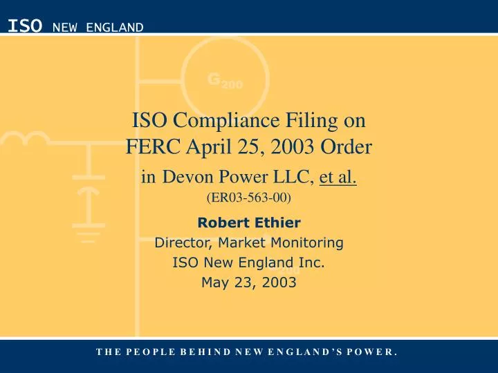 iso compliance filing on ferc april 25 2003 order in devon power llc et al er03 563 00