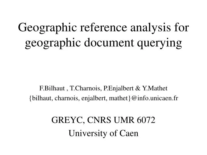 geographic reference analysis for geographic document querying
