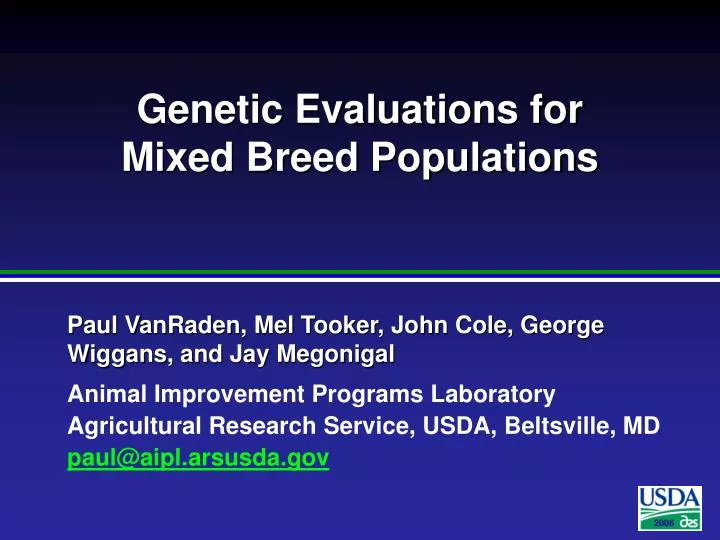 genetic evaluations for mixed breed populations
