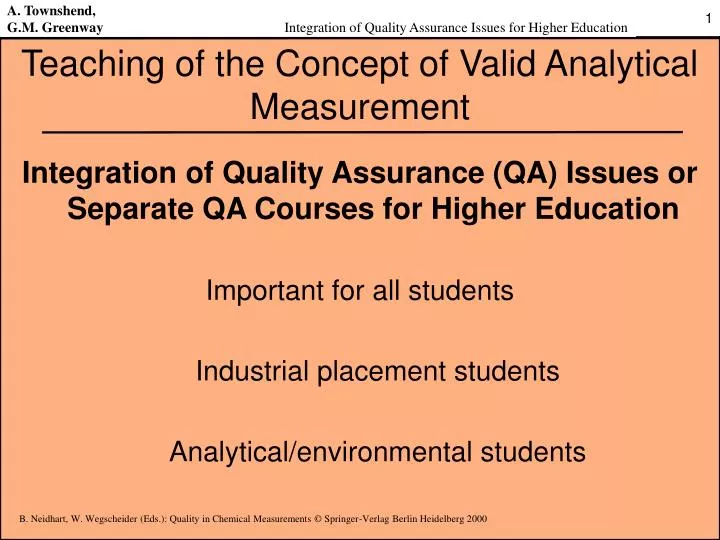 teaching of the concept of valid analytical measurement