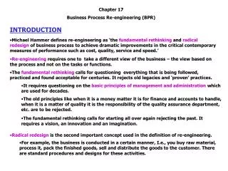 Chapter 17 Business Process Re-engineering (BPR)
