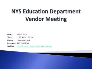 NYS Education Department Vendor Meeting