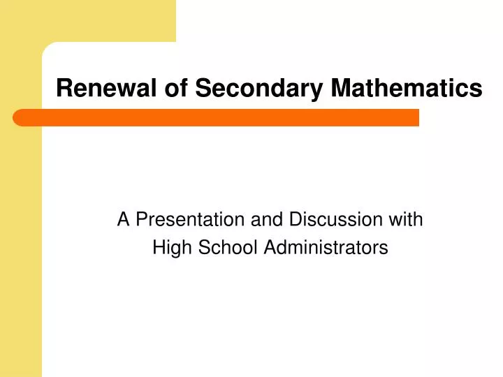 renewal of secondary mathematics