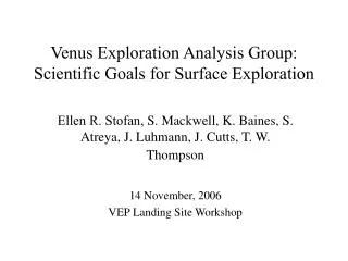 Venus Exploration Analysis Group: Scientific Goals for Surface Exploration