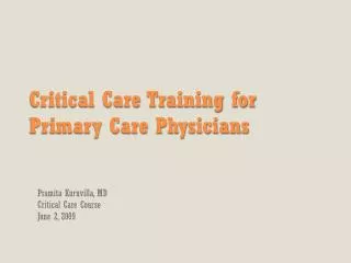 Critical Care Training for Primary Care Physicians