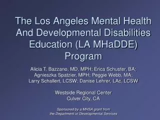 The Los Angeles Mental Health And Developmental Disabilities Education (LA MHaDDE ) Program