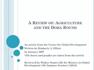 A Review of: Agriculture and the Doha Round