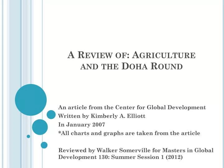 a review of agriculture and the doha round