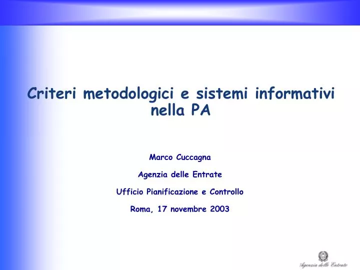 criteri metodologici e sistemi informativi nella pa