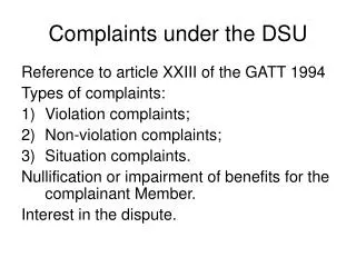 Complaints under the DSU