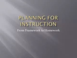 Planning for Instruction
