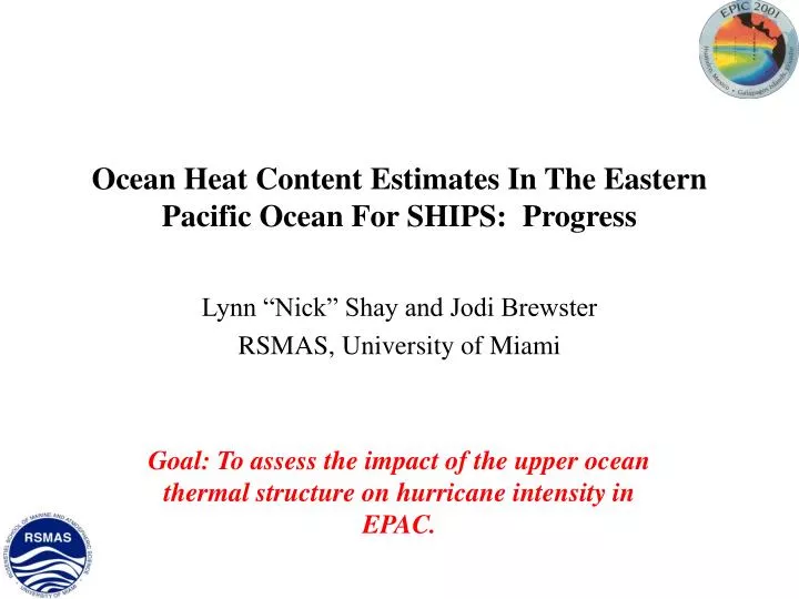 ocean heat content estimates in the eastern pacific ocean for ships progress